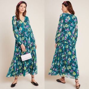 Anthropologie Floral Maxi Dress - Teal and Pink